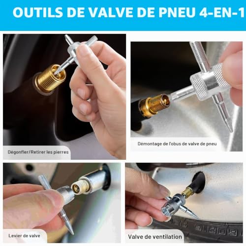 LURICO Kit d'outils de changement rapide de valve de pneu de 23 pièces pour réparation de noyau de valve et retrait de valve de pneu pour voiture, camion, moto, avec 5 TR413 et 5 TR414 – vue 3