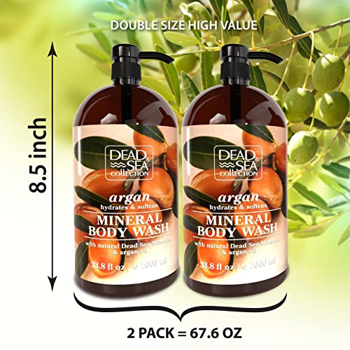 Image of Dead Sea Collection Argan Body Wash for Women and Men - with Pure Dead Sea Minerals and Argan Oil - Cleanses and Moisturizes Skin - Pack of 2 (67.6 fl. oz)
