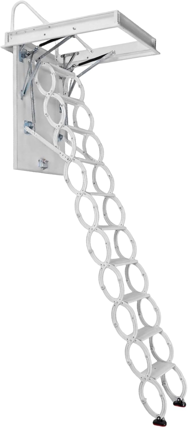 Generic Retractable Attic Ladder Ceiling Pull Down System Heavy Duty 660LBS Capacity Folding Ladder Loft Stair for Basement