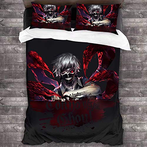 ANBP 3 Pcs Tokyo Ghoul Bedding Set Anime Duvet Cover Set Comforter Cover Lightweight Breathable for Kids Boys Teens,Twin
