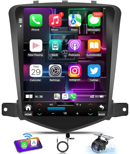 8core 32 ROM Android 13 Car Radio for Chevrolet Chevy Cruze 2009-2015: 10.4 Inch 1024 * 768 HD IPS Tesla Style Touchscreen Wireless Carplay Andriod Auto 5GWiFi Bluetooth5.0 GPS 1080p Camera SWC FM DSP