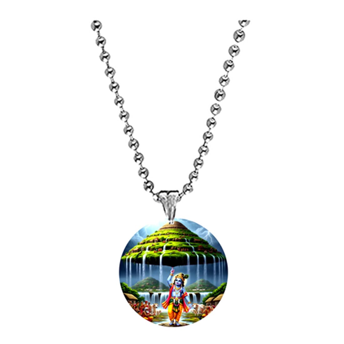Lord Krishna Govardhan Parvat Green Acrylic Pendant with Bead Chain for Men and Women, Spiritual Hindu Fashion Accessory, Divine Gift Item-image-45
