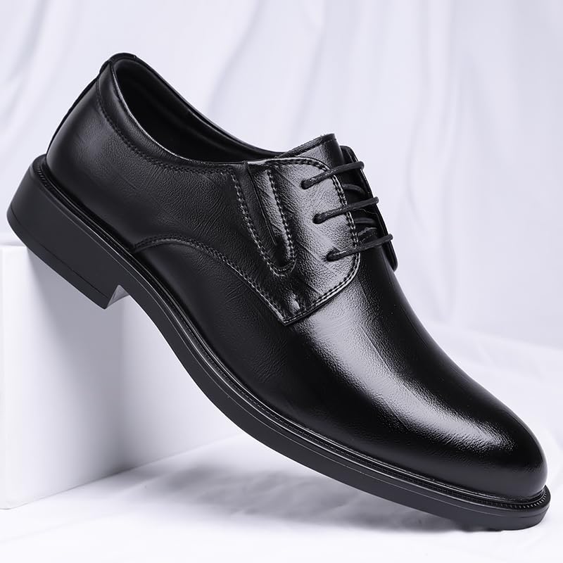 Men's Pointed Toe Genuine Leather Lace-Up Slip-On Shoes, Low-Top Fashionable Casual Oxford Shoes Suitable for Church, Business Trips, Weddings and Formal Occasions2
