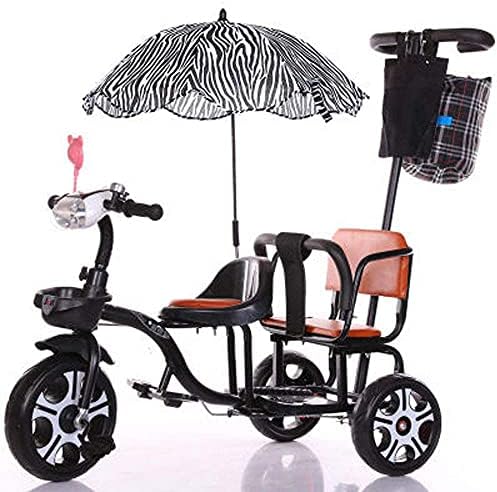 NUBAO Stroller Wagon Two-Seater Tricycle, High Carbon Steel Two-Hand Push Pedicab Bike Bicycle Two-Seater with Rear Frame/Umbrella, Light Children’s Three-Wheeler,Black Over 1 Year Old Girl Gifts
