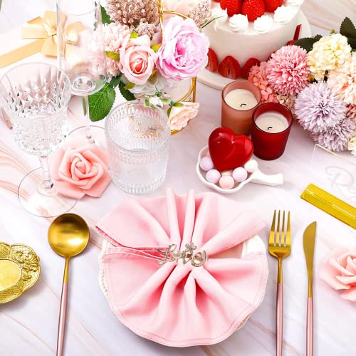 Valentine's Day Napkin Rings Love Napkin Ring Holders Love Letters Rhinestones Metal Napkin Rings Adornment Set For Valentine's Day Wedding, Anniversary Dinner Party Decor (Love) #TOP3