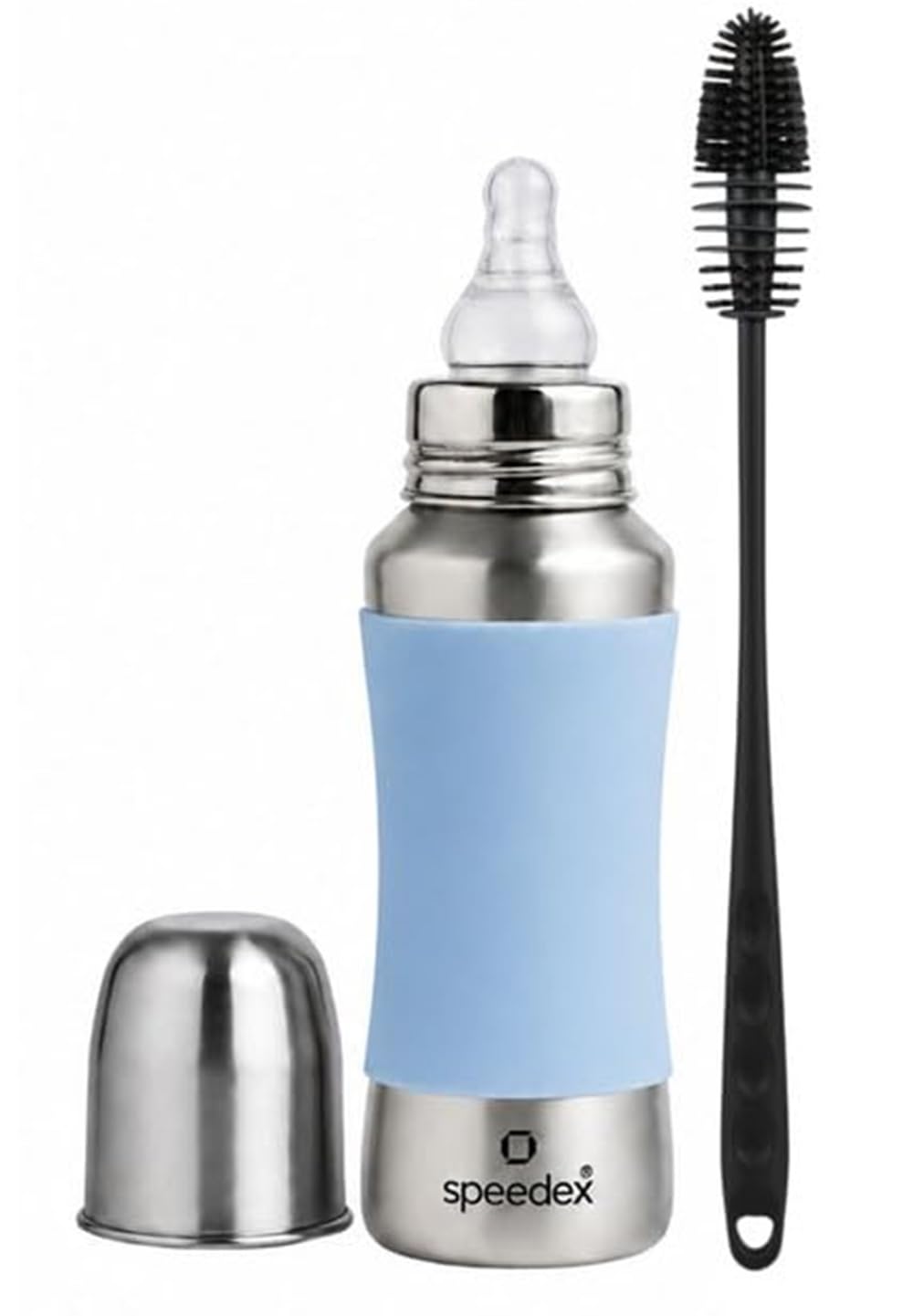 Speedex Stainless Steel Baby Feeding Bottle and Cleaning Brush Combo with Internal ML Marking (240 ML with Brush,3 Nipple Free, Blue Colour)-picture-21
