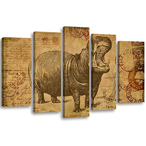 carowall CAROWALL.COM Bild auf Leinwand Nilpferd 5-teilig modern Retro Braun 150x100 cm Cover