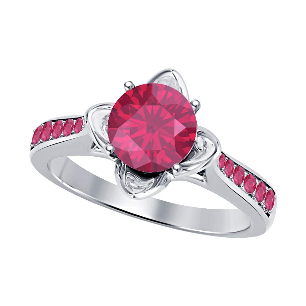 SVC-JEWELSRound Cut Ruby 14K White Gold Over .925 Sterling Silver Solitaire Engagement Ring for Women's