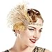 Produktbild ArtiDeco 1920s Stirnband Feder Damen 20er Jahre Stil Flapper Showgirl Charleston Haarband Great Gatsby Damen Fasching Kostüm Accessoires (Beige Gold)