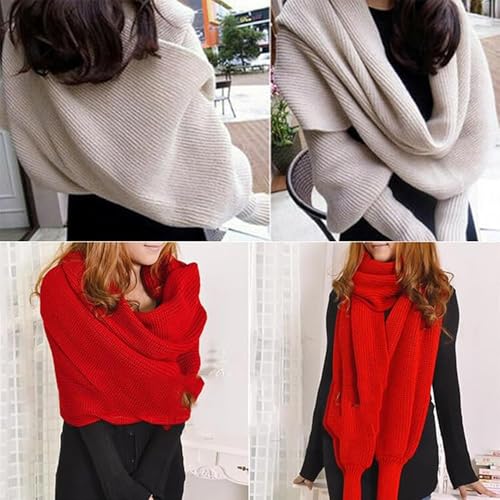 Scarf with Sleeves for Women - Knitted Cable Wrap,Shrugs for Women,Knitted Wrap,Sweater Shawl with Sleeves2