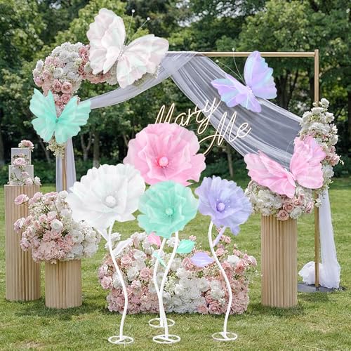 Image of Cinnvoice 8 Pcs Pastel Large Butterfly Flower Decorations 20 Inch 12 Inch 3D Giant Pastel Silk Butterfly Big Flower Mariposas Grandes para Decoracion for Wedding Backdrop Birthday Party