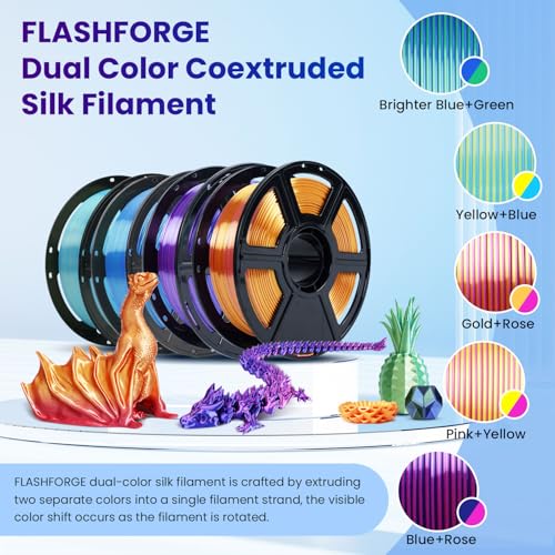 Image of FLASHFORGE Silk Bi-Color PLA Filament 1.75mm, Coextrusion Yellow Blue Dual Color Multicolor 3D Printer Filament, Enchanting Silk Finish with 360 Multicolor Shifting Color Effect