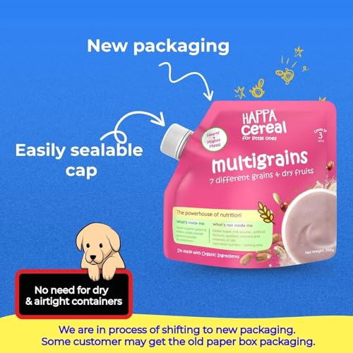Image of Happa Multigrain Cereal for Babies | Only 7 Ingredients | No Sugar, Oil, Milk Powder, Flavours or Colours | Traditional Porridge Recipe | Cooks in 3 Minutes | Stage 2 (6 Months+) | 200g Pack