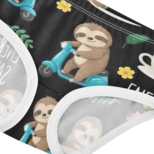 Cute Cartoon Sloths Floral Black Panties Little Girl Toddlers Underwear Floral Cotton Colorful Kids Briefs Undies 2t4