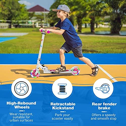 BELEEV V1 Scooter for Kids, 2 Wheels Folding Kick Scooter for Children Girl and Boys, 3 Adjustable Height, Flashing Light up Wheels, Lightweight Scooter with Sturdy Frame, Kickstand, Age 3-12