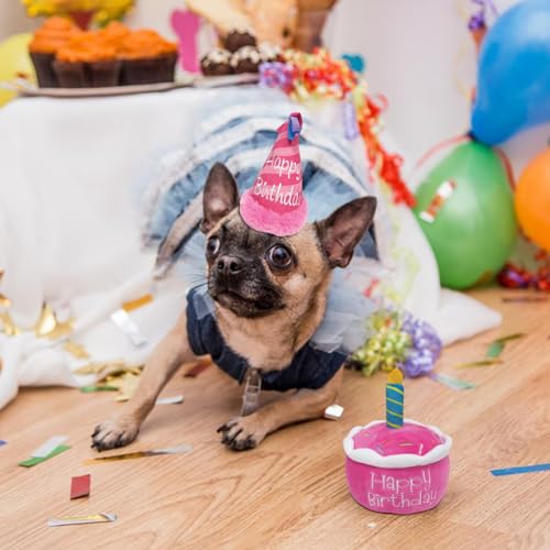 Ceolup Gefülltes Geburtstagskuchen-Hundespielzeug, Hunde-Geburtstags-Plüschtier,Schönes Plüschhut-Kuchen-Haustierspielzeug - Junge Mädchen Hund Geburtstagsgeschenk, Welpe Kuchen Welpe Cupcake Plüsch