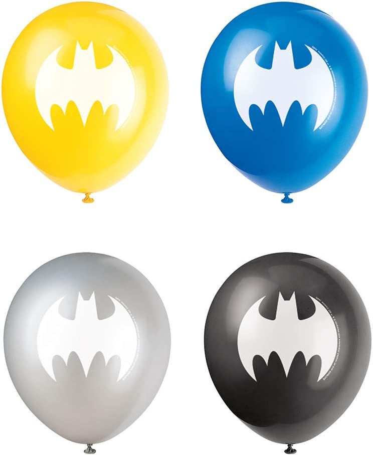 Unique 77525 Latex Balloons-12 | Assorted | Batman | 8 Pcs
