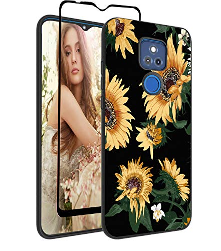 Starhemei for Moto G Play 2021 Case with Tempered Glass Screen Protector,TPU Slim Flexibility Soft Protective Cover Anti Slip Back Protector Phone Case for Motorola Moto G Play 2021 (Sunflower)