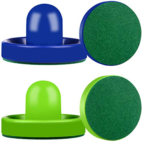 ONE250 Air Hockey Pushers and Red Air Hockey Pucks, Goal Handles Paddles Replacement Accessories for Game Tables (4 Striker, 4 Puck Pack) (Blue & Green)