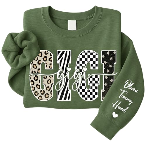 NAZENTI Custom Gigi Sweatshirt, Personalized Grandma Shirts with Grandkids Names, Customized Gigi Shirt, Grandma Gift, Custom Leopard Checkerboard Hoodie, Gifts for Grandmothers Christmas Mothers Day