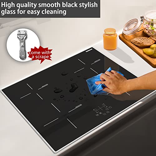 Karinear Induction Cooktop, 4 Burner Electric Cooktop 24 Inch, Built-In Induction Cooker With Glass Protection Metal Frame, Child Lock, Timer, Pause, 6400W 220-240V Hard Wire, No Plug #TOP5