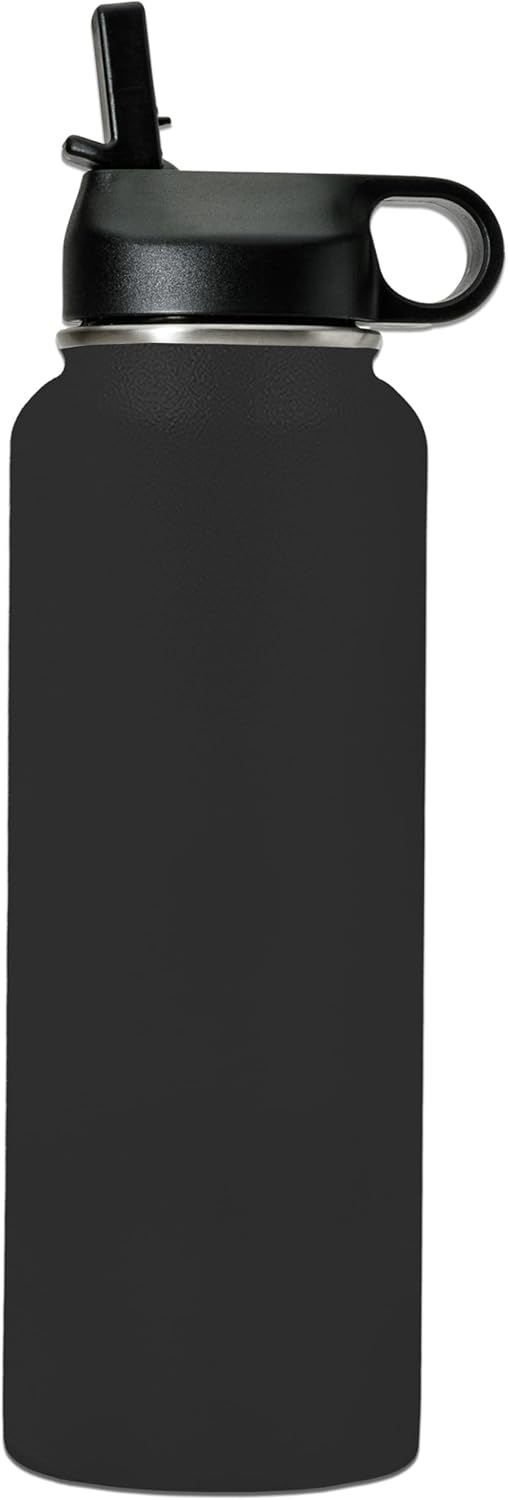 LaserGram Personalized Water Bottle, Bible Verse John 3-16, Stainless Steel Double Wall Vacuum Insulated with Flip Top Straw, Custom Engraved Gift (40oz / 1180ml Black)