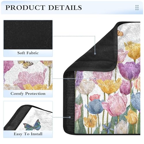 Image of Light Pink Tulips Butterfly Seat Belt Cover Pad 2 Pcs Soft Cute Seatbelt Covers Protector Support Head Neck Shoulder Strap for Car Seats High Chair Backpack for Adults Kids Women Men 6.5x6.5In