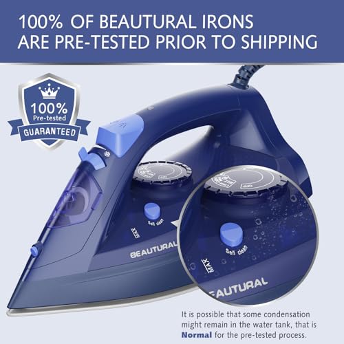BEAUTURAL 2600W Dampfbügeleisen mit Keramik-Bügelsohle, Starkem Dampf, Tropfstopp und Anti-Kalk, 350ml Wassertank, Selbstreinigung, Abschaltautomatik, 1,9 m Kabel, Blau