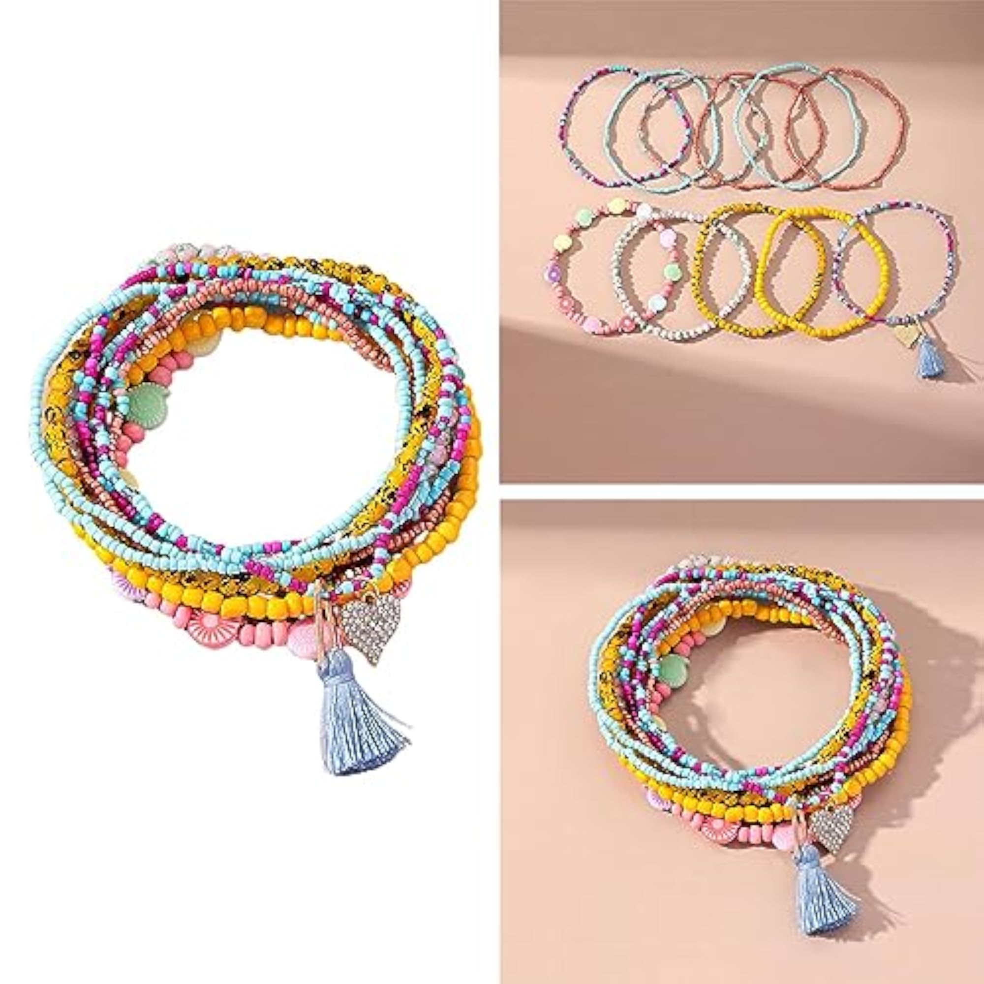 11pc Boho Beaded Anklets Glass Bead Foot Jewelry Set