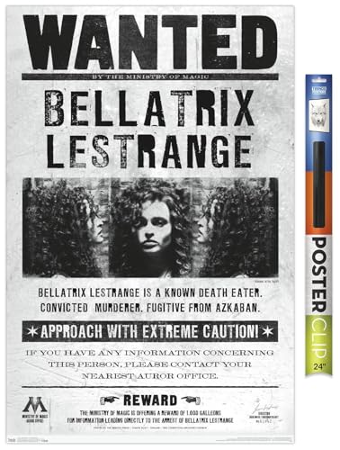 Trends International The Wizarding World: Harry Potter - Bellatrix Wanted Poster Wall Poster, 34L x 22.4W, Premium Poster & Clip Bundle