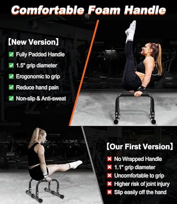 Push Up Bar, 12 Inch High Non-Slip Parallettes Bars & Dip Bars With Foam Handles, Heavy-Duty No Wobbling Calisthenics Equipment For Handstand, L-Sit, Gymnastics, Strength Training Home Gym Use
