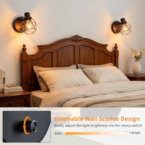 Image of Lightess Wall Light with on Off Switch Set of 2 Farmhouse Sconces Black