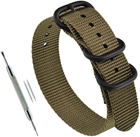 20mm Khaki Men's One-Piece Zulu NATO Style Watch Bands Straps Heavy Duty Buckle