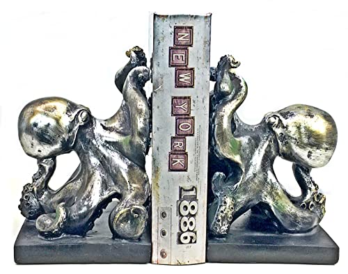 Image of Bellaa 22999 Octopus Bookends Pirate Sailors Nautical Decorative Home Accents Cute Cool Bookshelf Support Book Ends Holder Stopper for Shelf Office Unique Vintage Antiques