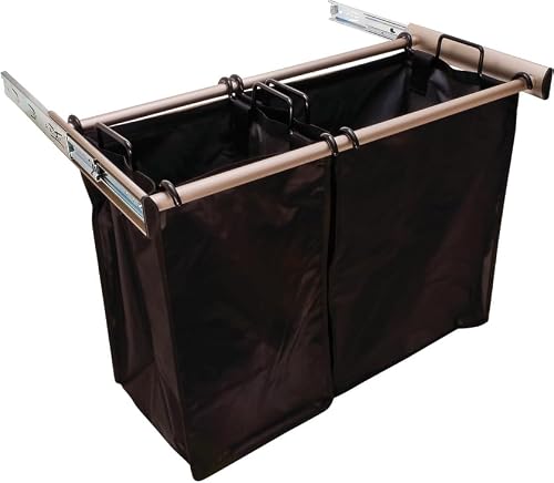 TAG Hardware Full Extension Pullout Laundry Hamper with Removable Bag Matt Nickel (30" W - 1 removable large and 1 small bag)