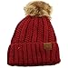 C.C Winter Sherpa Fleeced Lined Chunky Knit Stretch Pom Pom Beanie Hat Cap (Solid Burgundy)
