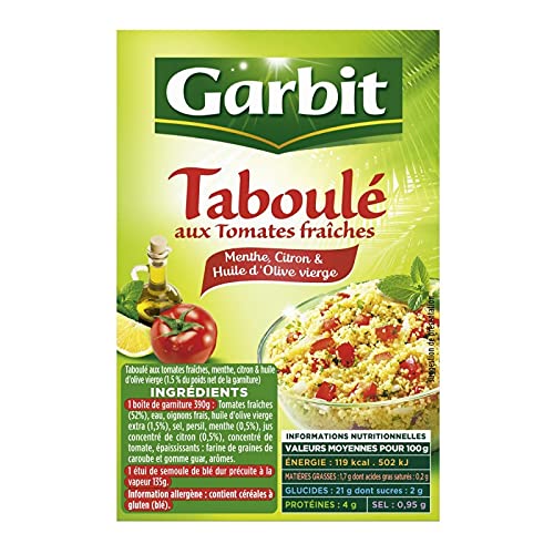 GARBIT - Tabouléaux Dés De Tomates Fraiches Citron Menthe 3/4 Personnes 525G - Lot De 4