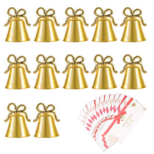 Amytalk 12 Pack Golden Christmas Bell Place Card Holders Kissing Bell Table Card Holder Memo Photo Picture Number Sign Stands Holder for Party Wedding Table Decoration