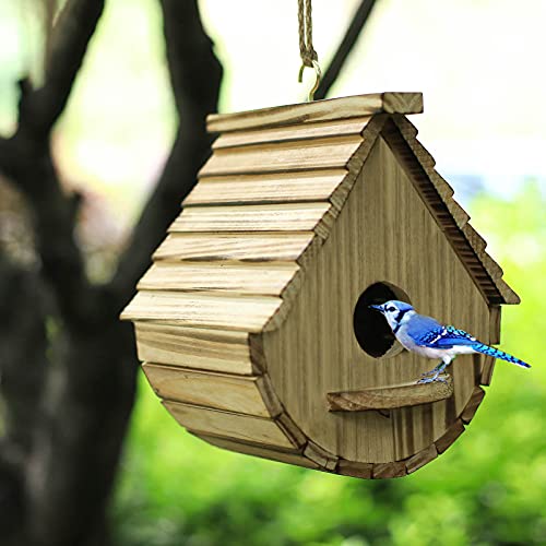 STARSWR Bird House for Outside Hanging, Wood Birdhouse, Natural Wooden Bird Hut Clearance Bluebird Finch Hanger Bird Houses for Garden Outdoor Viewing