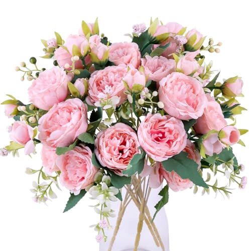 Floweroyal 2 Sträuße Künstliche Pfingstrose Seide Blume Blumensträuße Hochzeit Tisch Dekoration Blumenarrangement Hause Küche Dekor