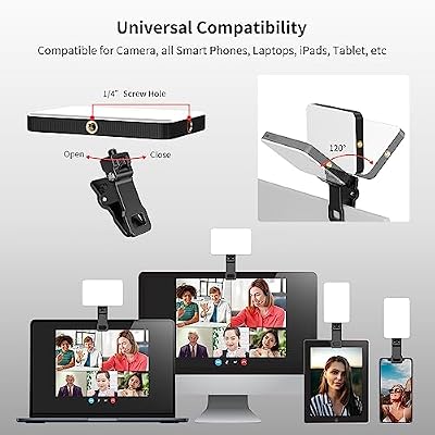 Newmowa Black Rechargeable Selfie Light - Portable Clip Video for Phone/Laptop/Camera With Smart Sensor, 3 Modes, 2000mAh Battery for Selfie/Makeup/Video Conference/TikTok