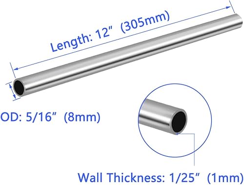 Miniatura 2 de Tubo de acero inoxidable 304, diámetro exterior de 516 pulgadas, pared de tubo grueso, para soldar, redondo, recto, industrial, 12 pulgadas de