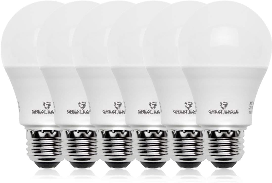Great Eagle Lighting Corporation 100W Equivalent LED A19 Light Bulb Daylight 5000K Dimmable UL Listed (6-Pack)