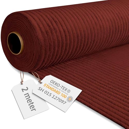 DreamRoots Tissu Velours Côtelé de 380 g/m² 140 cm de large - Rouleau Tissu Velours Ameublement Fired Brick 2M