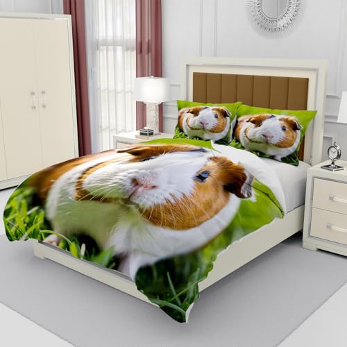 Housse de couette cochon d'inde 240x260 cm avec 2 taies d'oreiller pour lit 2 personnes