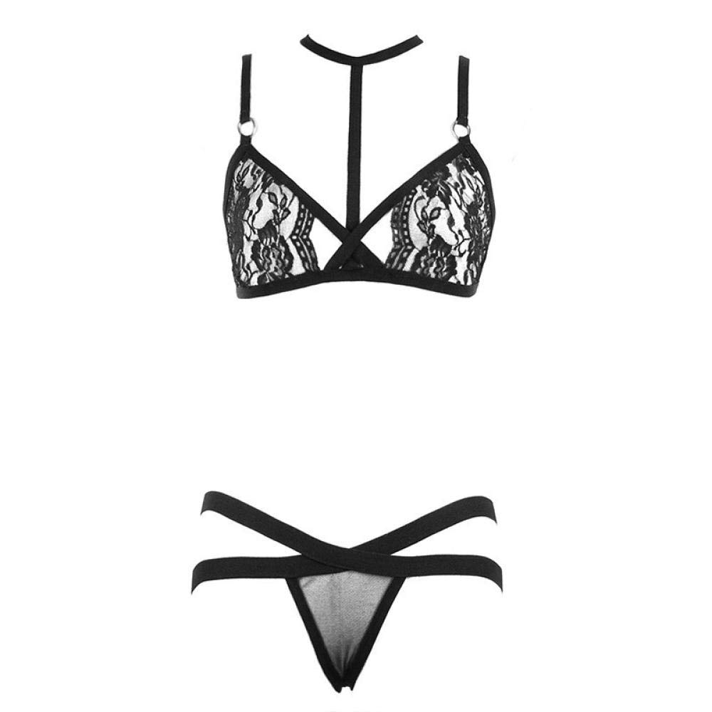 HODAGES Conjuntos de lencería para Mujer Ropa Interior de Traje Fino de tentación Femenina (pequeño Negro)