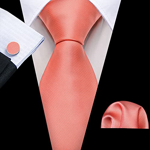 Image of Barry.Wang Plaid Ties Check Mens Necktie Set with Handkerchief Cufflinks Classic Stripe