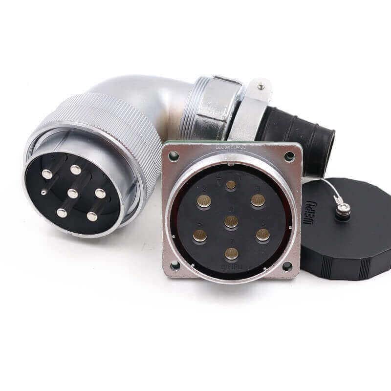 Conector industrial WF55 impermeable de 7 pines macho en ángulo recto y hembra TV+Z