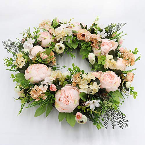 Agirlgle Spring Wreath Artificial Peony Flower Wreath For Front Door 20 Inch Springtime Faux Flower And Artificial Flower Hanger Indoor Natural Vine Wreath Home Decor For Window, Outdoor, Wedding #TOP4