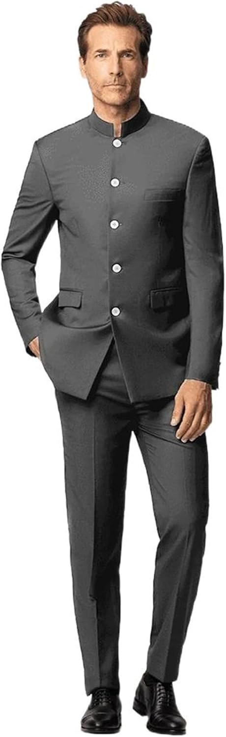 Men's Retro Mandarin Collar Kung Fu Suit Wedding Chinese Style Suit Two Piece Set